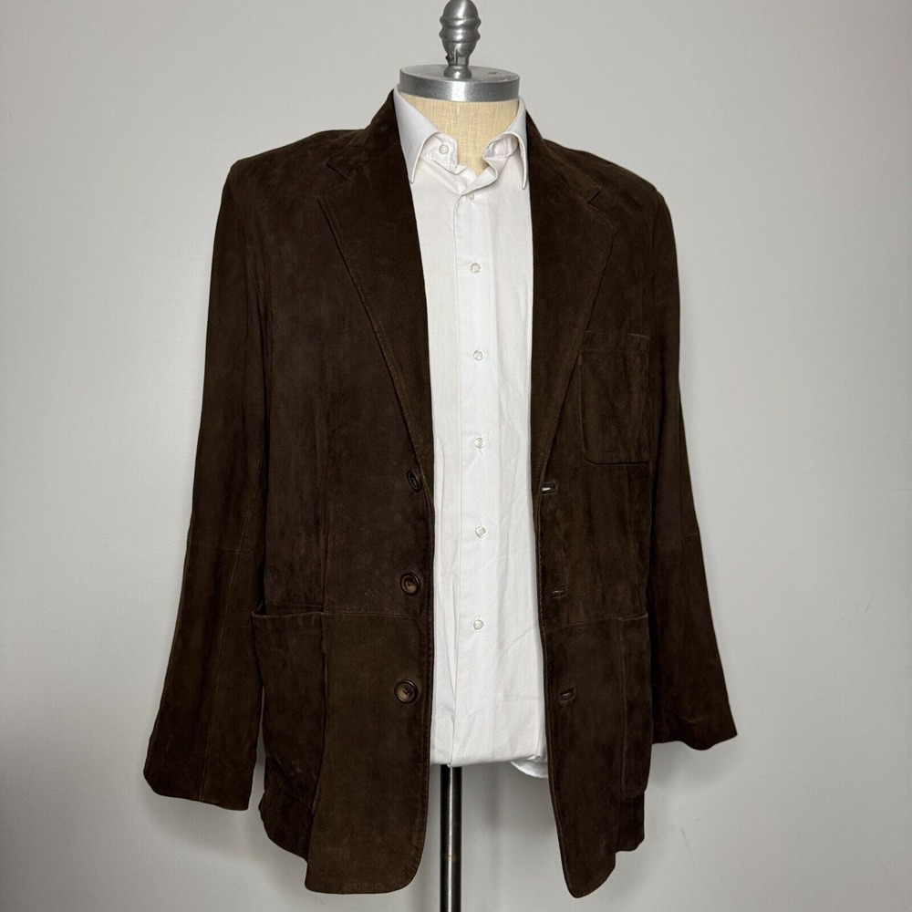 Territory Ahead Men's Large Tall Blazer‎ Brown Solid Leather Suede Jacket